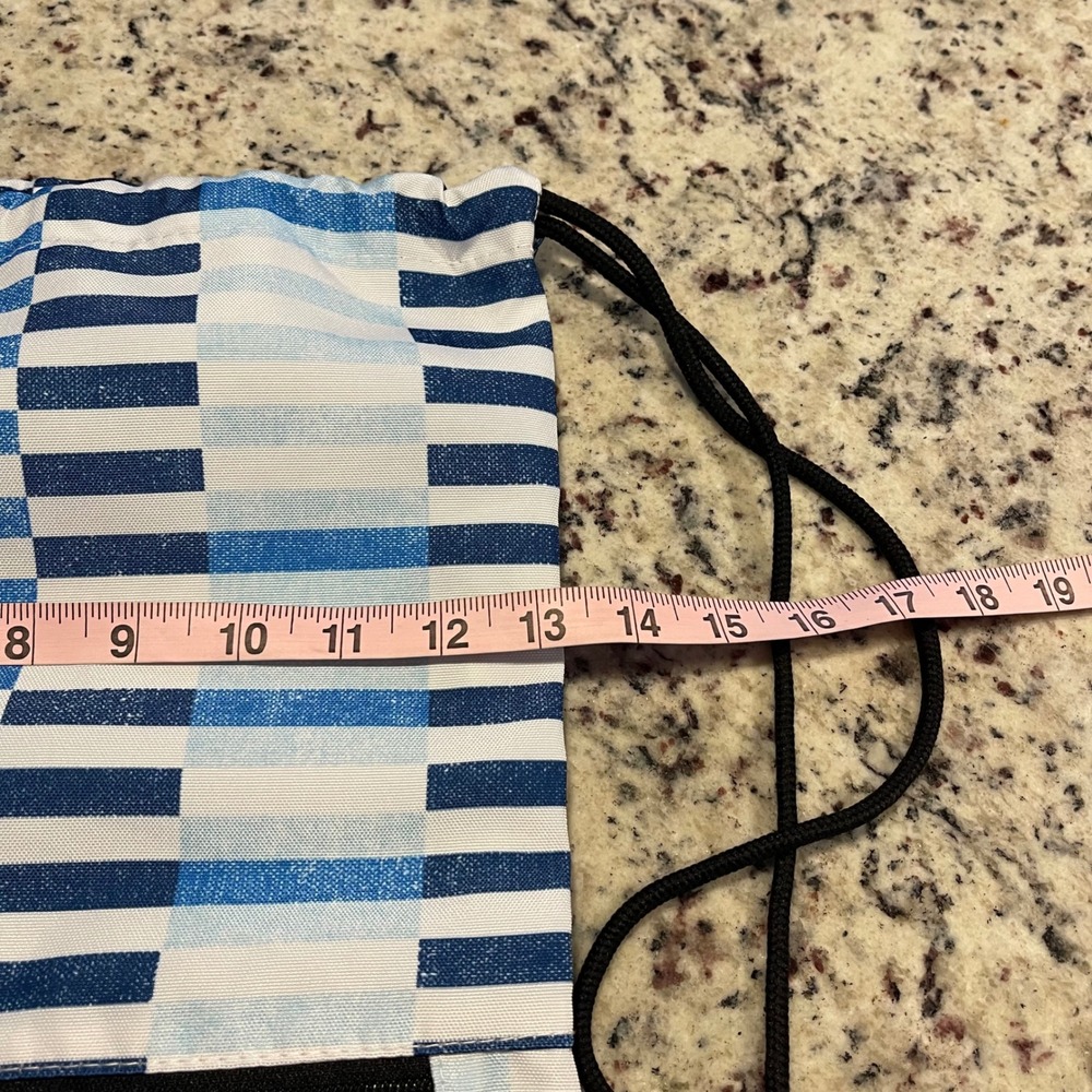 Scout Drawstring Backpack Unisex OS Blue White Geometric Stripe Cinch Bag Pocket - Picture 5 of 6